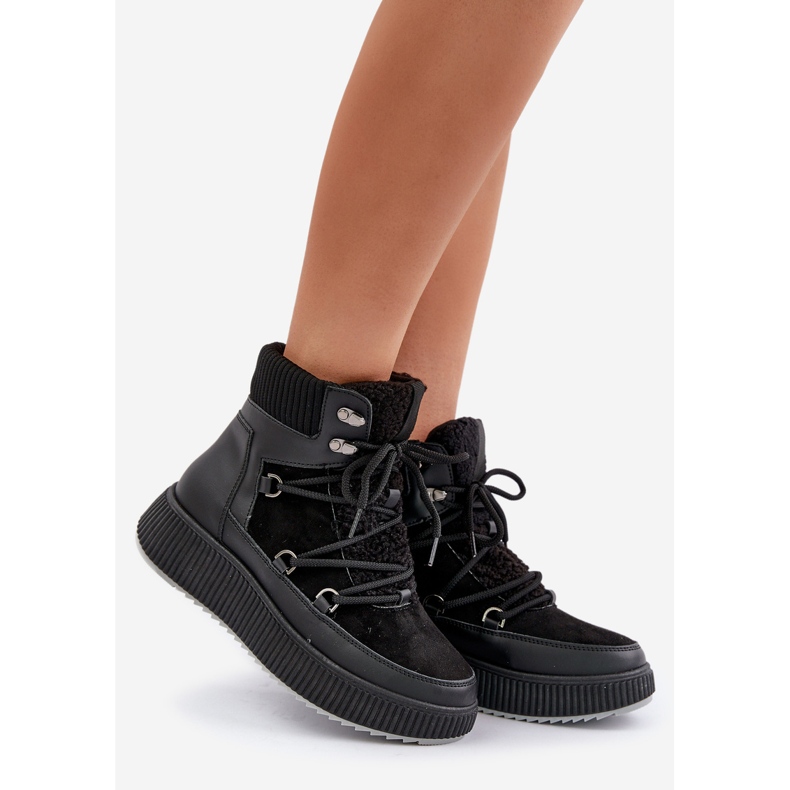 Dámské nízké boty do sněhu na platformě, černé černá 1