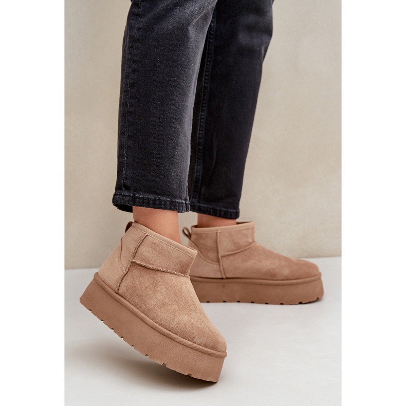 Dámské zateplené sněhule na platformě, tmavě béžové béžový 2