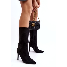 Joalice Dámské kozačky na vysokém podpatku do půli lýtek černá Odetteia 3