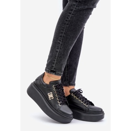 Přírodní kožené tenisky na platformě Zlatá dekorace Lewski 3428 Black černá 1 Přírodní kožené tenisky na platformě Zlatá dekorace Lewski 3428 Black černá 1