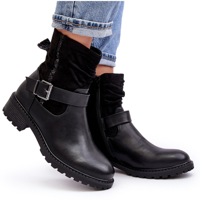 Erynn Dámské ploché kozačky se sponou, černé černá 4