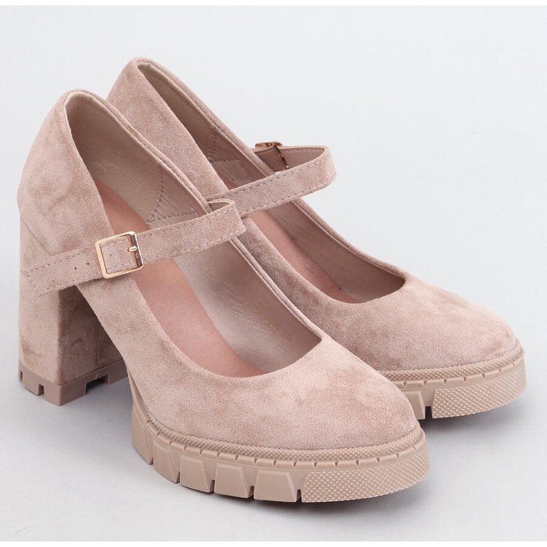 Béžovo-khaki lodičky na platformě s páskem béžový 1