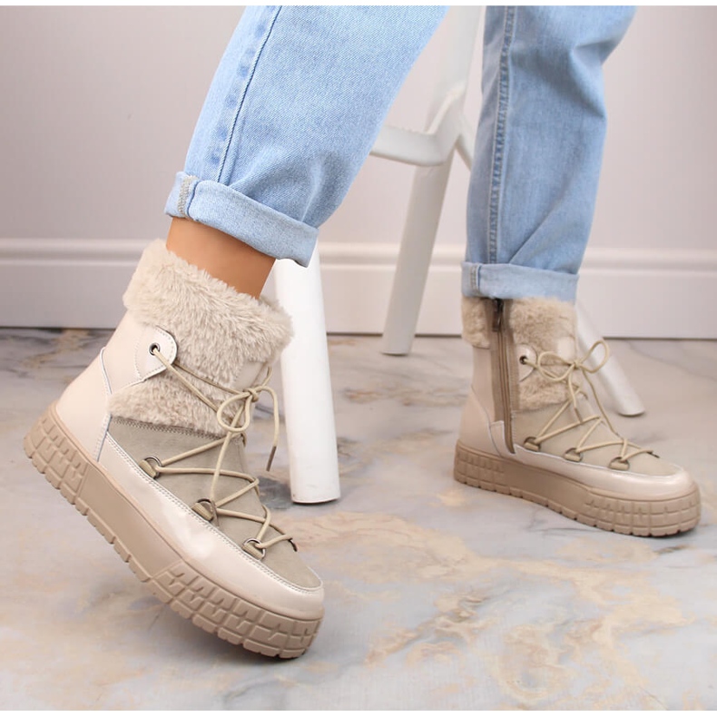 Sněhové boty Filippo s kožešinou vázanou béžovou kožešinou béžový 3