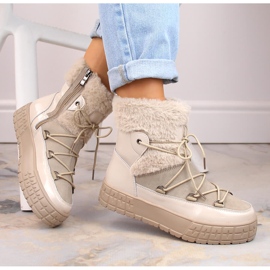 Sněhové boty Filippo s kožešinou vázanou béžovou kožešinou béžový 2