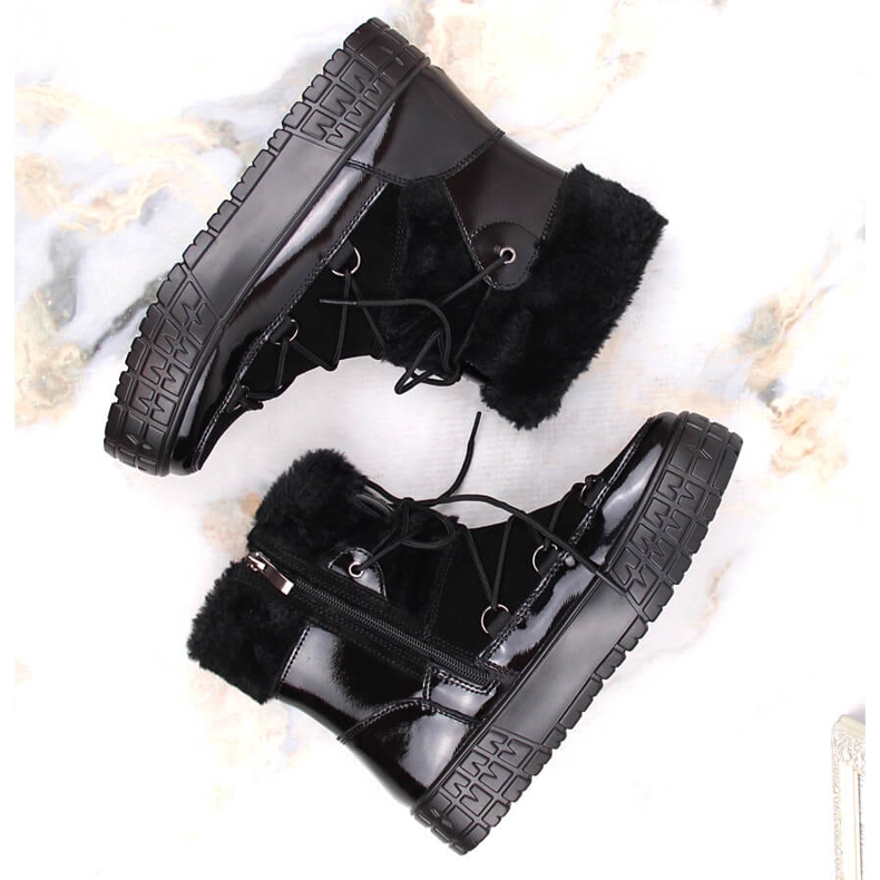 Dámské sněhové boty Filippo s kožešinou, černou lakovou kožešinou černá 2