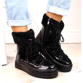 Dámské sněhové boty Filippo s kožešinou, černou lakovou kožešinou černá 3