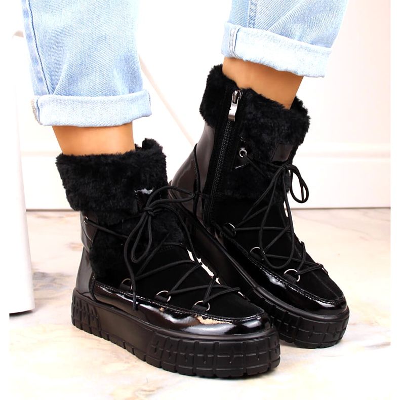 Dámské sněhové boty Filippo s kožešinou, černou lakovou kožešinou černá 3