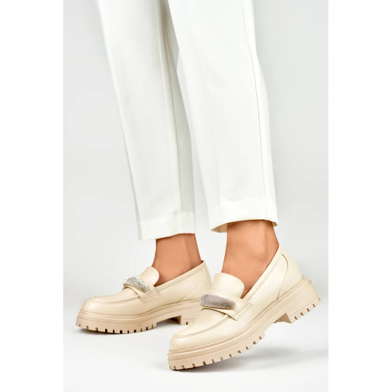 Dámské mokasíny s kamínky, béžové 7961BE béžový 2