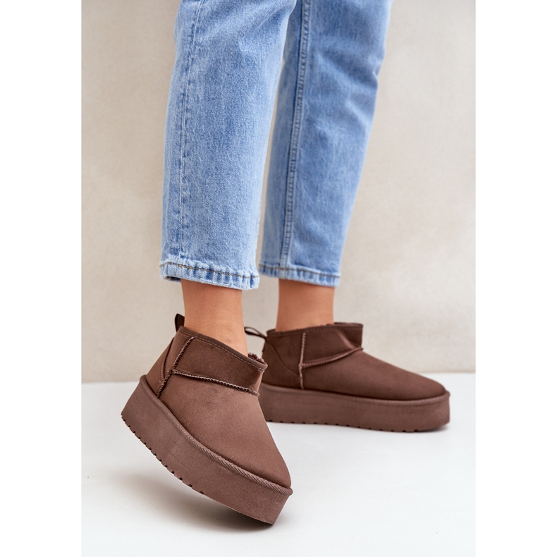 Hnědé sněhule s nízkou platformou hnědý 2