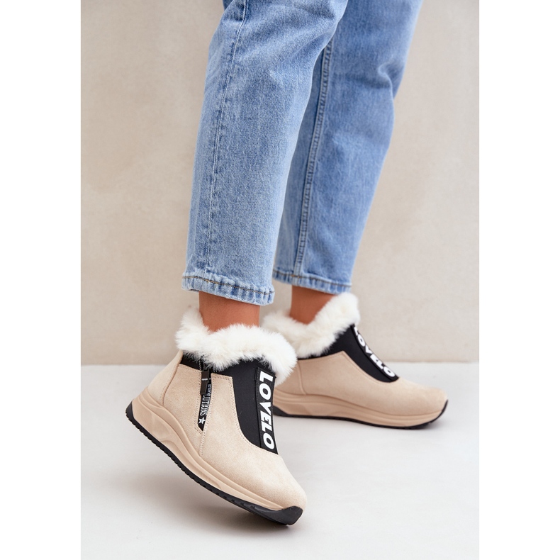 Dámské kotníkové boty s kožíškem, béžová béžový 1