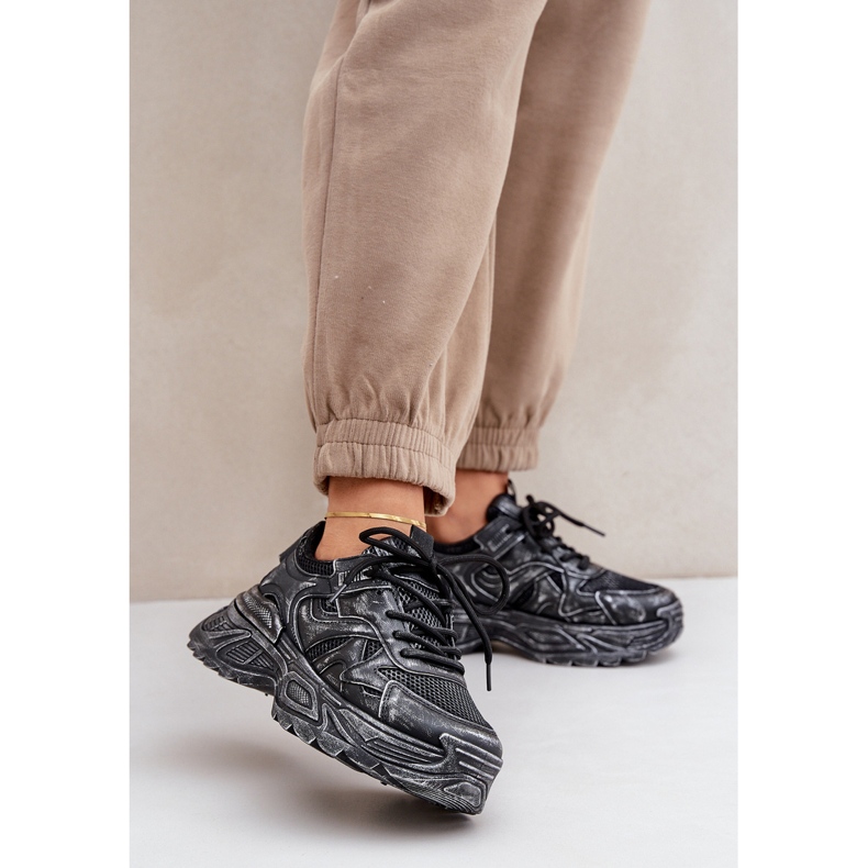 Dámské tenisky s distresses na platformě, černé černá 2