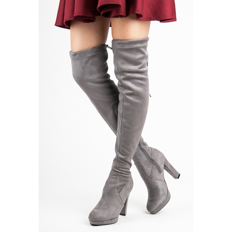 Vices Šedé semišové stehenní boty šedá 1