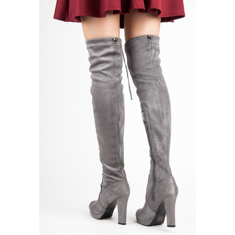 Vices Šedé semišové stehenní boty šedá 2