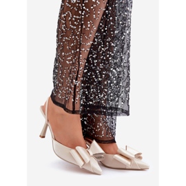 Zlaté látkové vysoké podpatky s mašlí zlatý 1 Zlaté látkové vysoké podpatky s mašlí zlatý 1