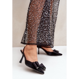 Černé látkové vysoké podpatky s mašlí černá 2