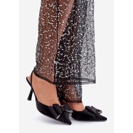 Černé látkové vysoké podpatky s mašlí černá 1