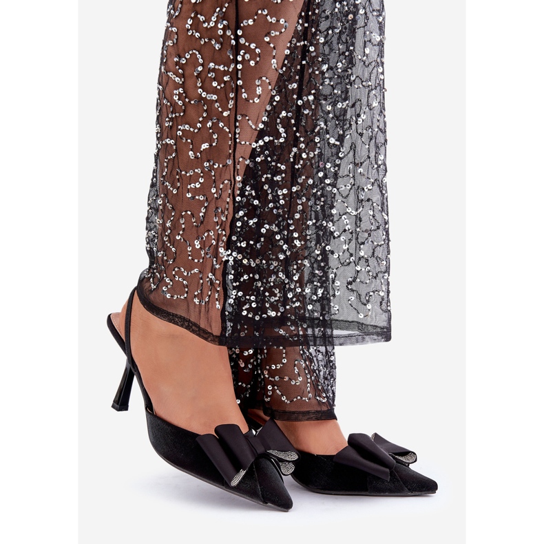 Černé látkové vysoké podpatky s mašlí černá 1