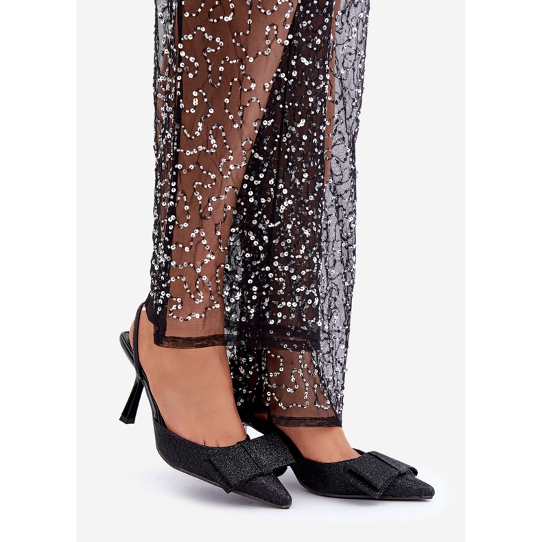 Lesklé černé vysoké podpatky s mašlí černá 1