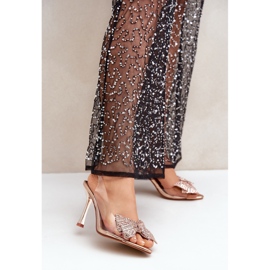 Transparentní sandály na vysokém podpatku s lesklou mašlí, růžové zlato zlatý 2