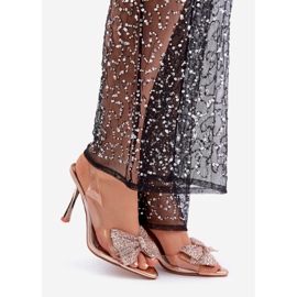 Transparentní sandály na vysokém podpatku s lesklou mašlí, růžové zlato zlatý 1