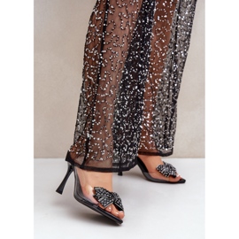 Transparentní sandály na vysokém podpatku s lesklou mašlí, černé černá 1