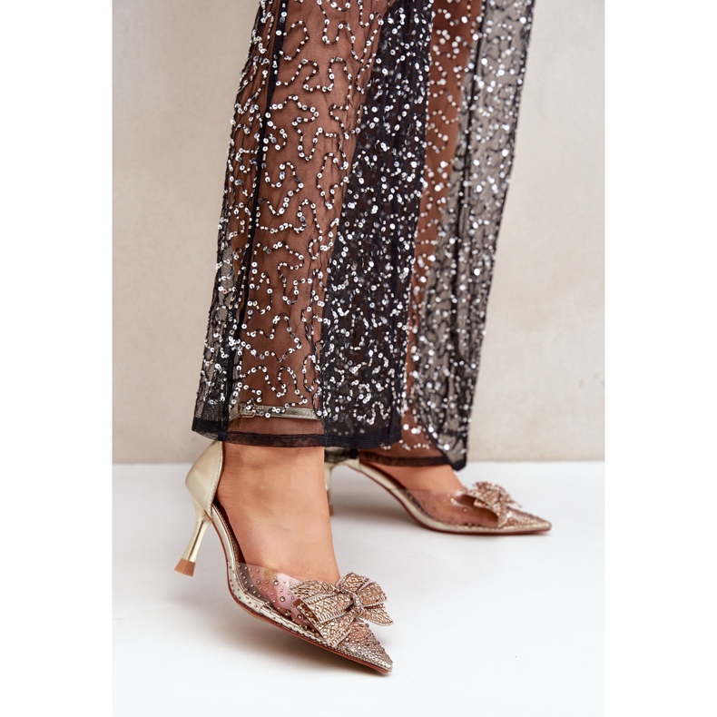 Zdobené Vysoké Podpatky Se Zlatou Mašlí zlatý 2 Zdobené Vysoké Podpatky Se Zlatou Mašlí zlatý 2