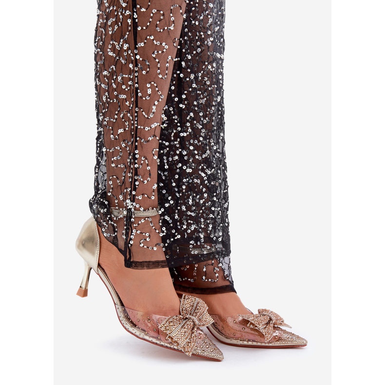 Zdobené Vysoké Podpatky Se Zlatou Mašlí zlatý 1