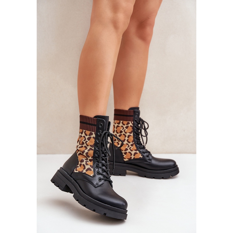 Dámské pracovní kotníkové boty s leopardím potiskem ponožky Black Penthis černý 2