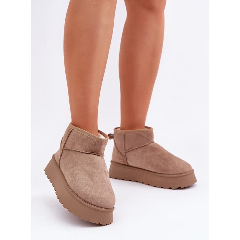 Platformové sněhule z eko semiše, tmavě béžová béžový 2