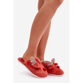 Dámské kožešinové pantofle s motivem soba, korál červený 1
