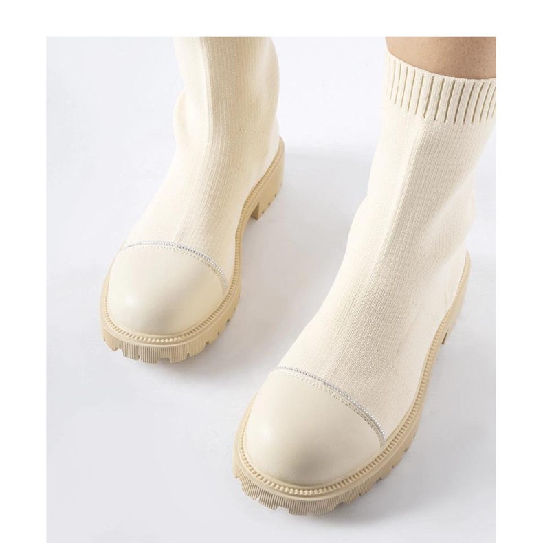 Béžové ponožkové kotníkové boty s kamínky Vail - Solea béžový 1