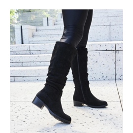 Černé mačkané eko semišové kozačky Angelico - Solea černá 1