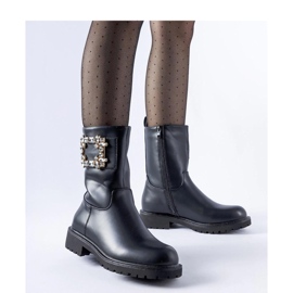 Černé kotníkové boty zdobené zirkony Wagner - Solea černá 1