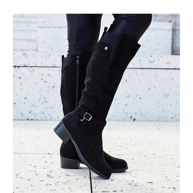 Černé zateplené eko semišové boty nad kolena Castelvetro - Solea černá 1