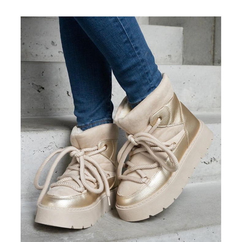 Béžové sněhule na platformě zateplené kožíškem Sapphi - Solea béžový 1