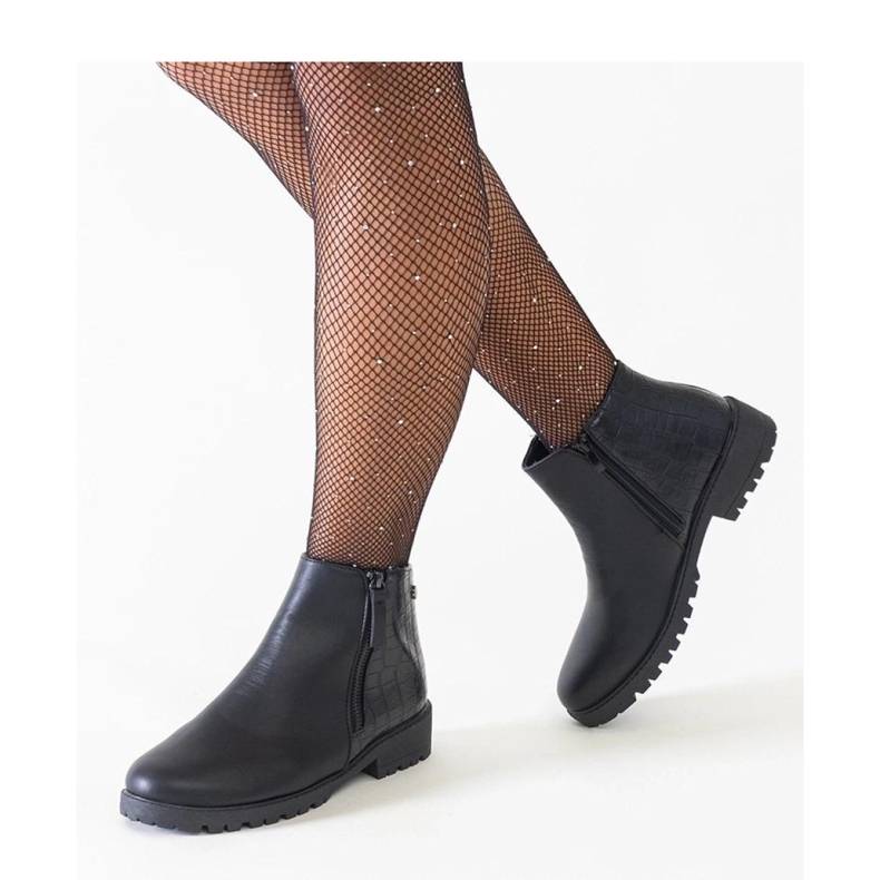 Černé kotníkové boty s motivem krokodýlí kůže, ekokůže Mifsada - Solea černá 1