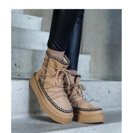 Béžové sněhule na platformě na šněrování zdobené výšivkou Mckenzie - Solea béžový 1