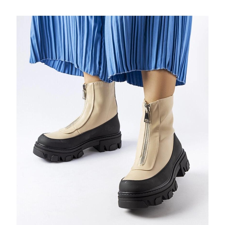 Béžové masivní kotníkové boty na zip od Morley - Solea béžový 1