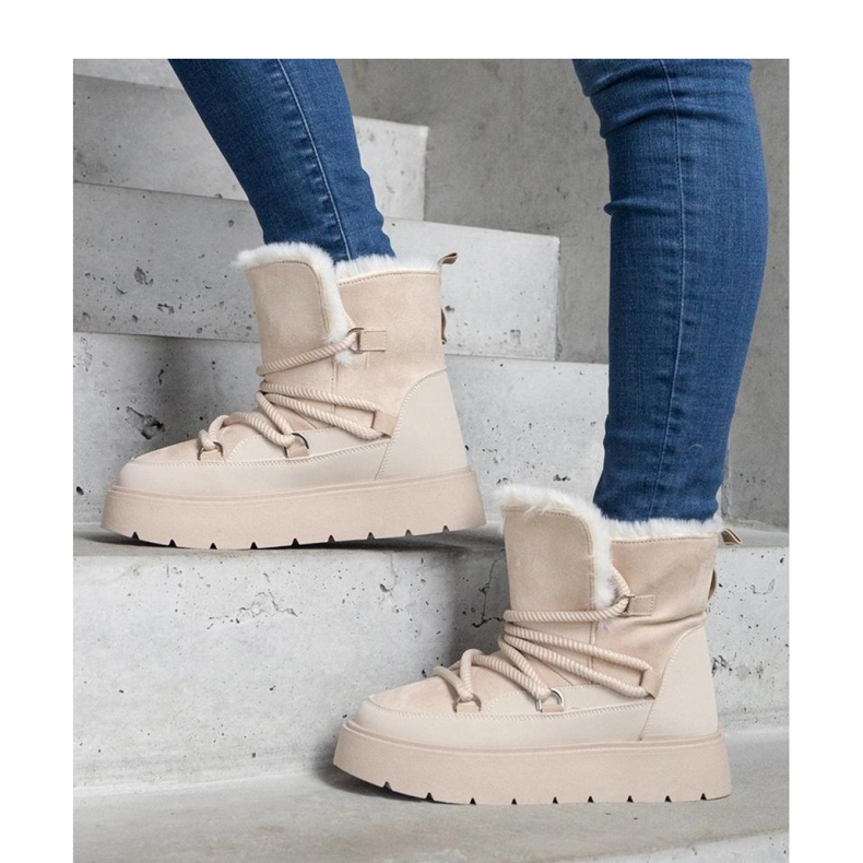 Platformové sněhule zateplené kožíškem béžový 1