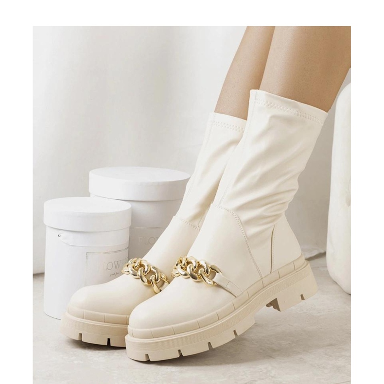 Béžové kozačky s vysokou podrážkou béžový 1 Béžové kozačky s vysokou podrážkou béžový 1