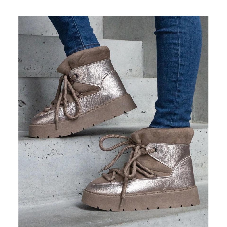 Platformové sněhule zateplené kožíškem béžový 1