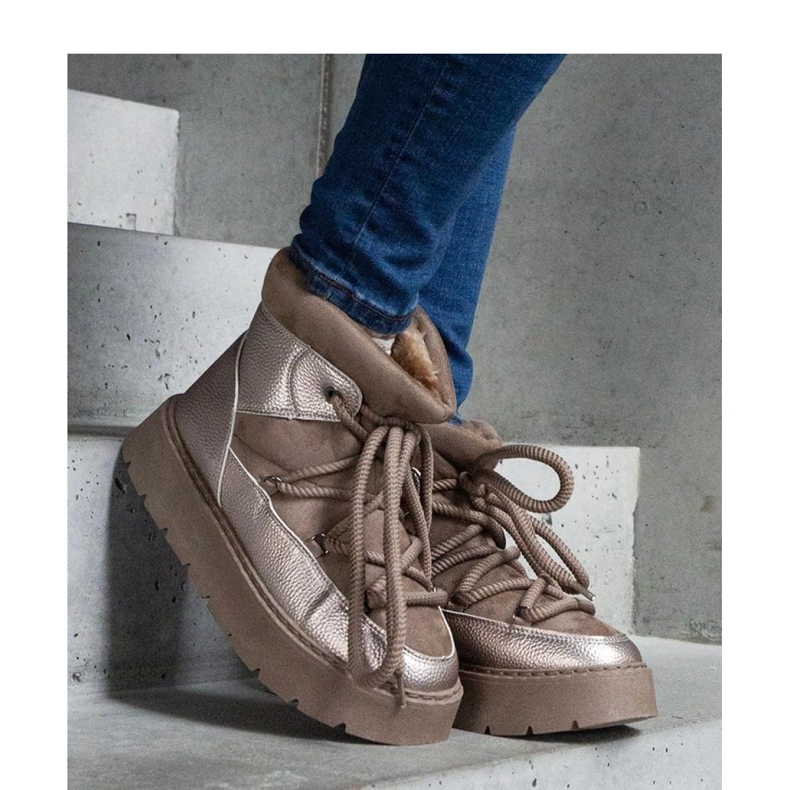 Platformové sněhule zateplené kožíškem béžový 2