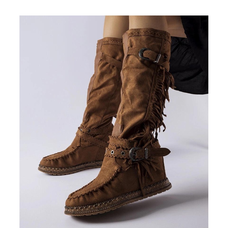 Hnědé kozačky s vnitřním klínem hnědý 1 Hnědé kozačky s vnitřním klínem hnědý 1