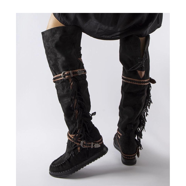 Černé kozačky na klínku černá 1