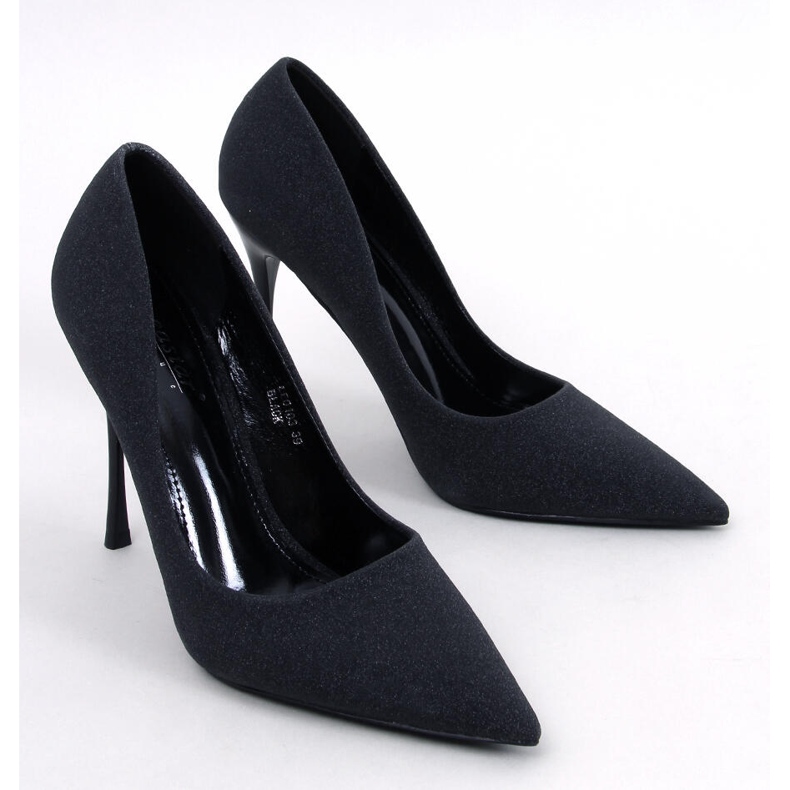Lesklé vysoké podpatky s černými částicemi černá 1