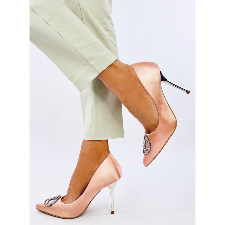 Vysoké podpatky s křišťálovým zdobením Champagne růžový 2