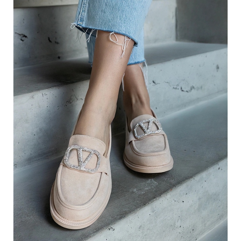 Béžové mokasíny zdobené kamínky béžový 1