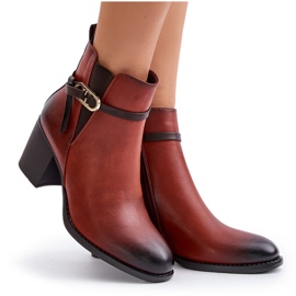 Jezzi Dámské kozačky na vysokém podpatku, zateplené, s páskem, hnědé Zinithia hnědý 5