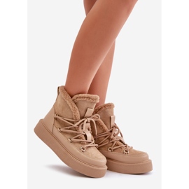 Tmavě béžové sněhule Tamidra na platformě béžový 2