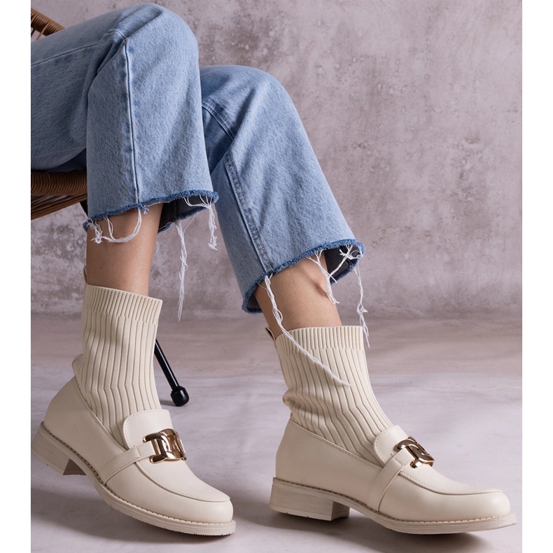 Béžové kotníkové boty s látkovým svrškem béžový 1